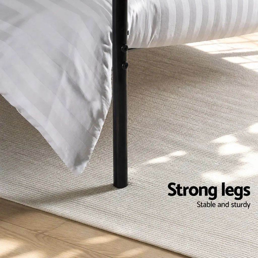 Single Bed Frame Black Steel Construction 190cm x 90cm