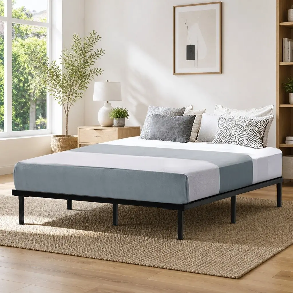 Queen Size Metal Bed Frame Steel Black with Under Bed Storage