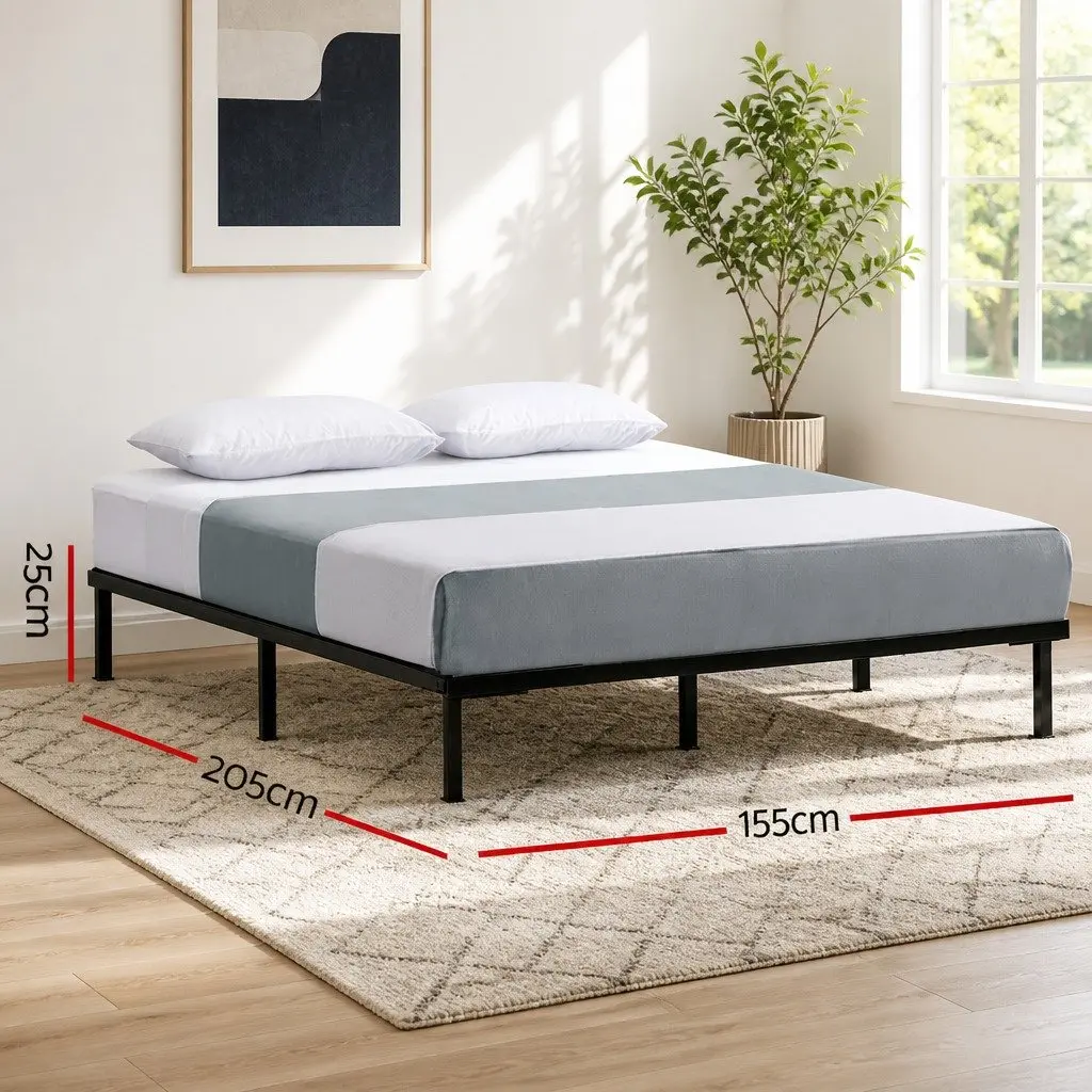 Queen Size Metal Bed Frame Steel Black with Under Bed Storage