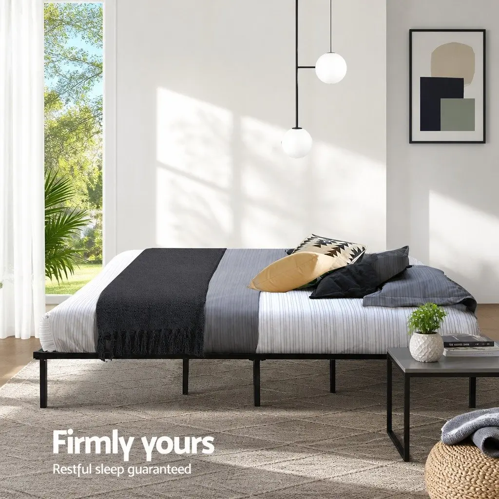 Queen Size Metal Bed Frame Steel Black with Under Bed Storage