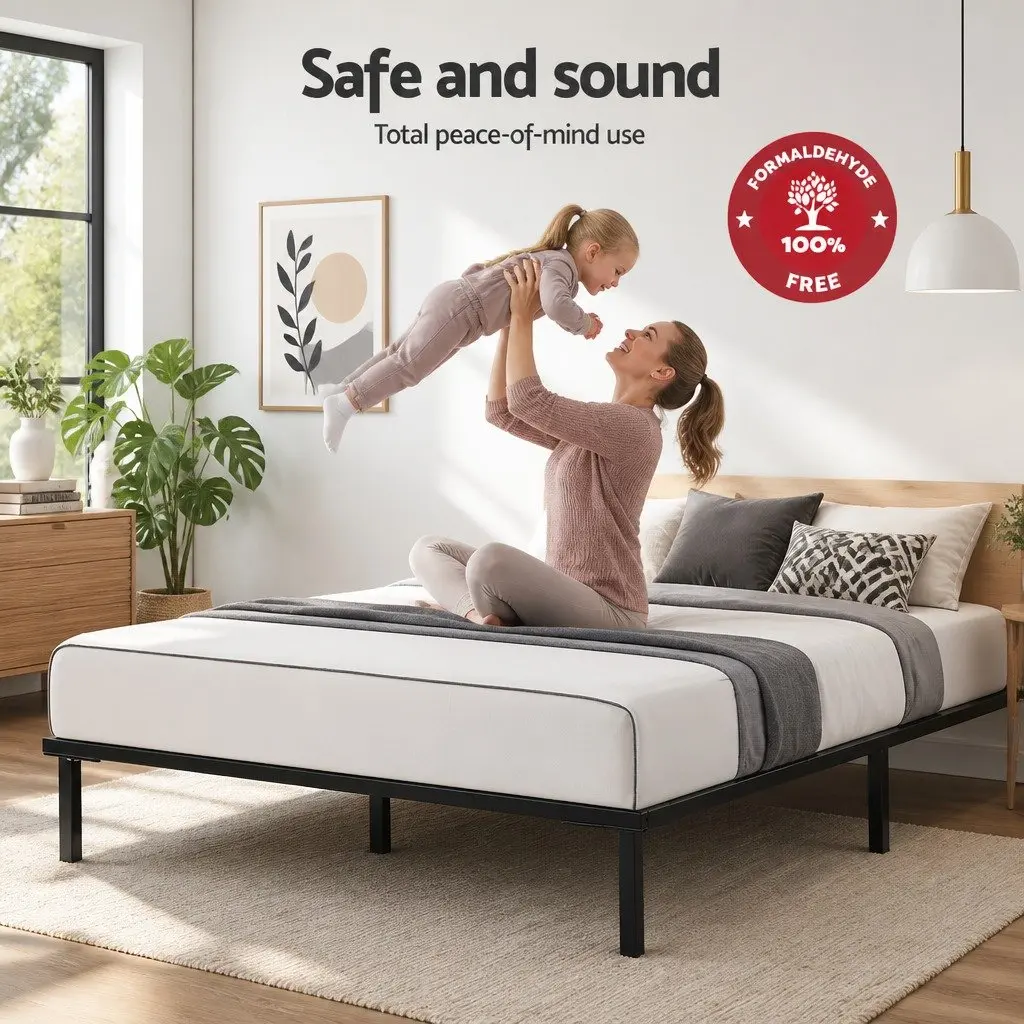 Queen Size Metal Bed Frame Steel Black with Under Bed Storage