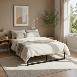 Double Metal Bed Frame Black Minimalist Design Storage Space Underneath Steel