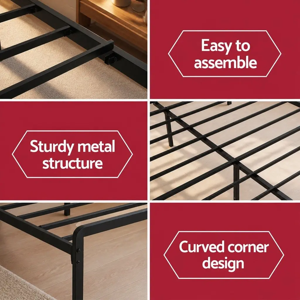 Queen Size Metal Bed Frame with MDF Headboard Black