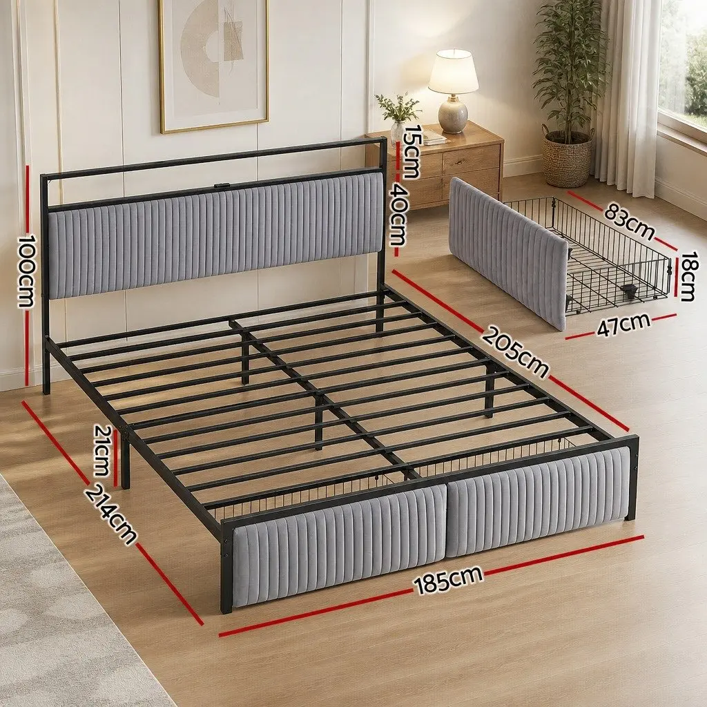 King Size Metal Bed Frame with Storage Drawers