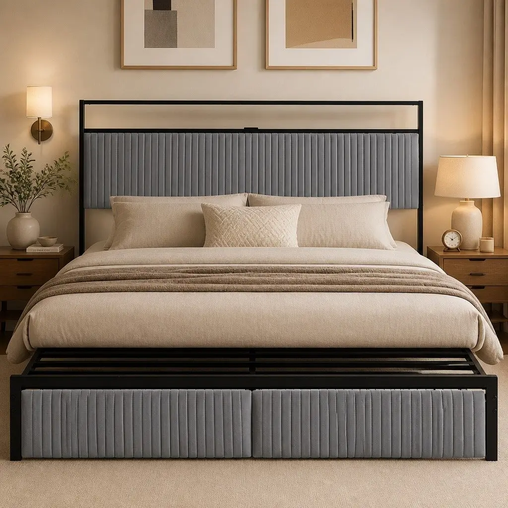 King Size Metal Bed Frame with Storage Drawers
