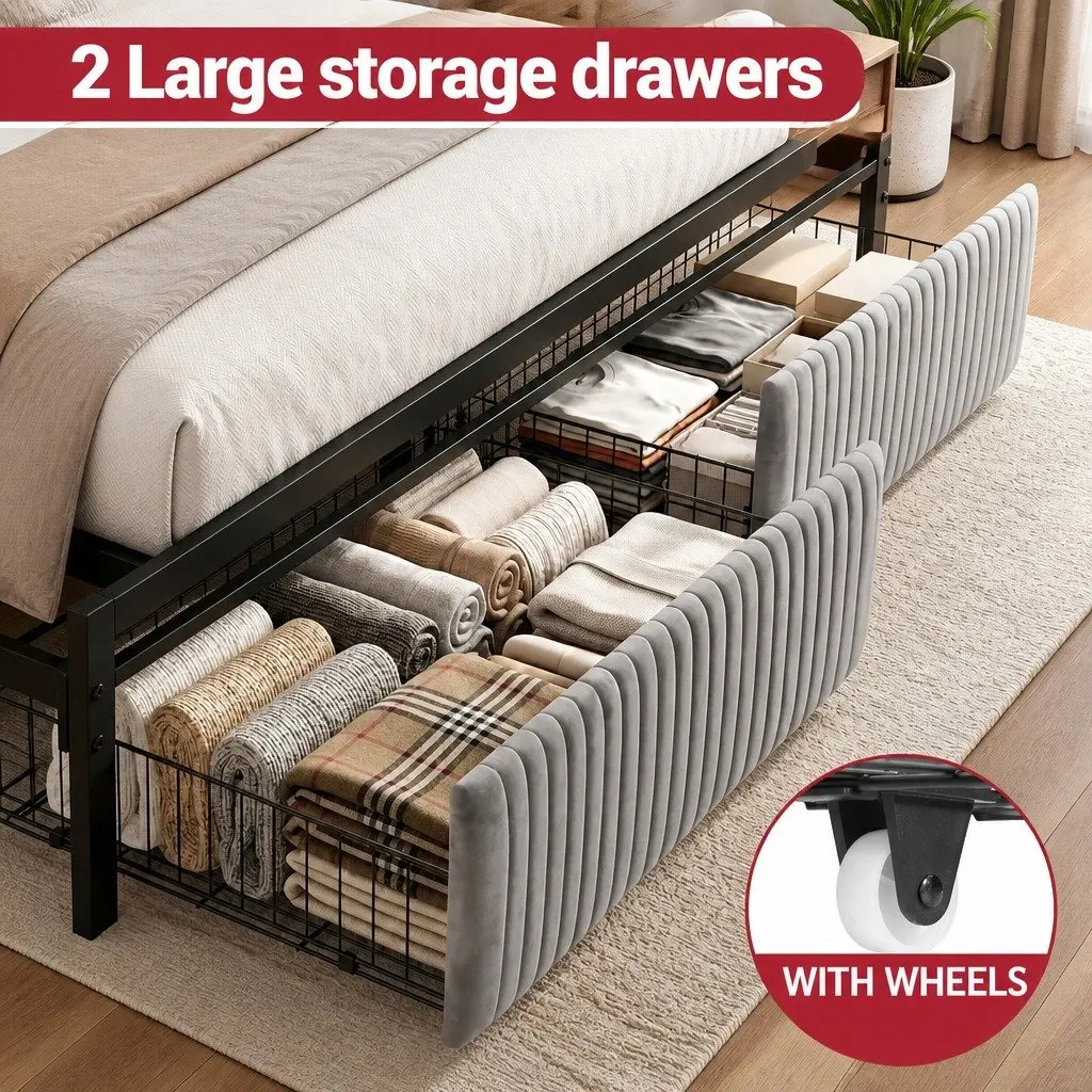 King Size Metal Bed Frame with Storage Drawers