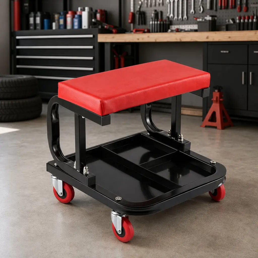 Rolling Mechanic Creeper Seat Heavy Duty Steel 36x36cm Red or Black