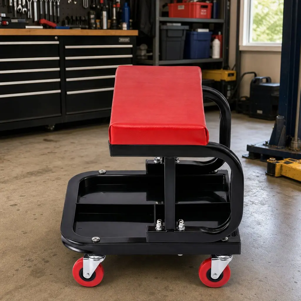 Rolling Mechanic Creeper Seat Heavy Duty Steel 36x36cm Red or Black