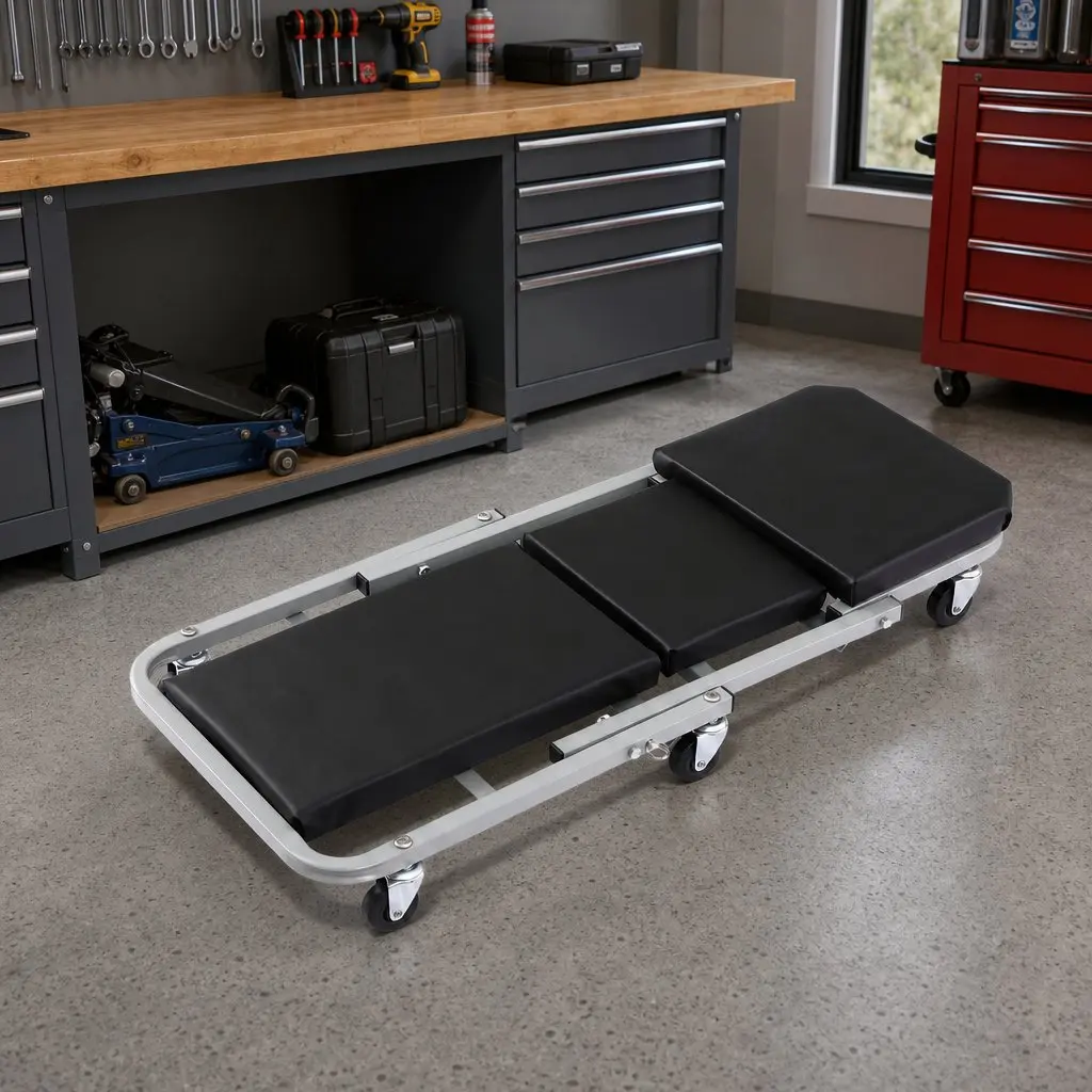 Garage Creeper Mechanic Stool 2-in-1 Heavy Duty Steel Black or Grey 90cm x 41cm x 13cm