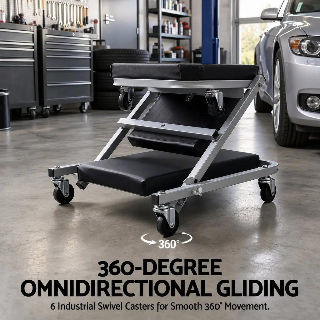 Garage Creeper Mechanic Stool 2-in-1 Heavy Duty Steel Black or Grey 90cm x 41cm x 13cm