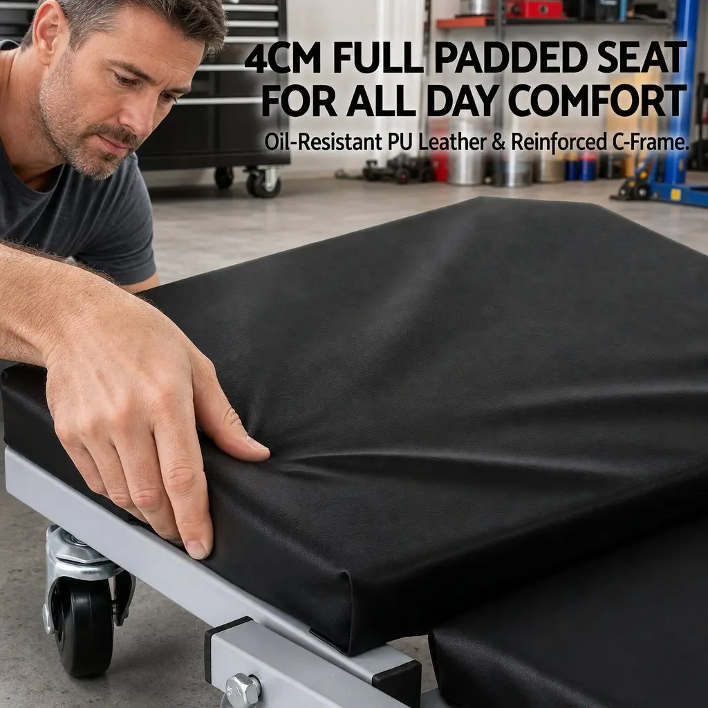 Garage Creeper Mechanic Stool 2-in-1 Heavy Duty Steel Black or Grey 90cm x 41cm x 13cm