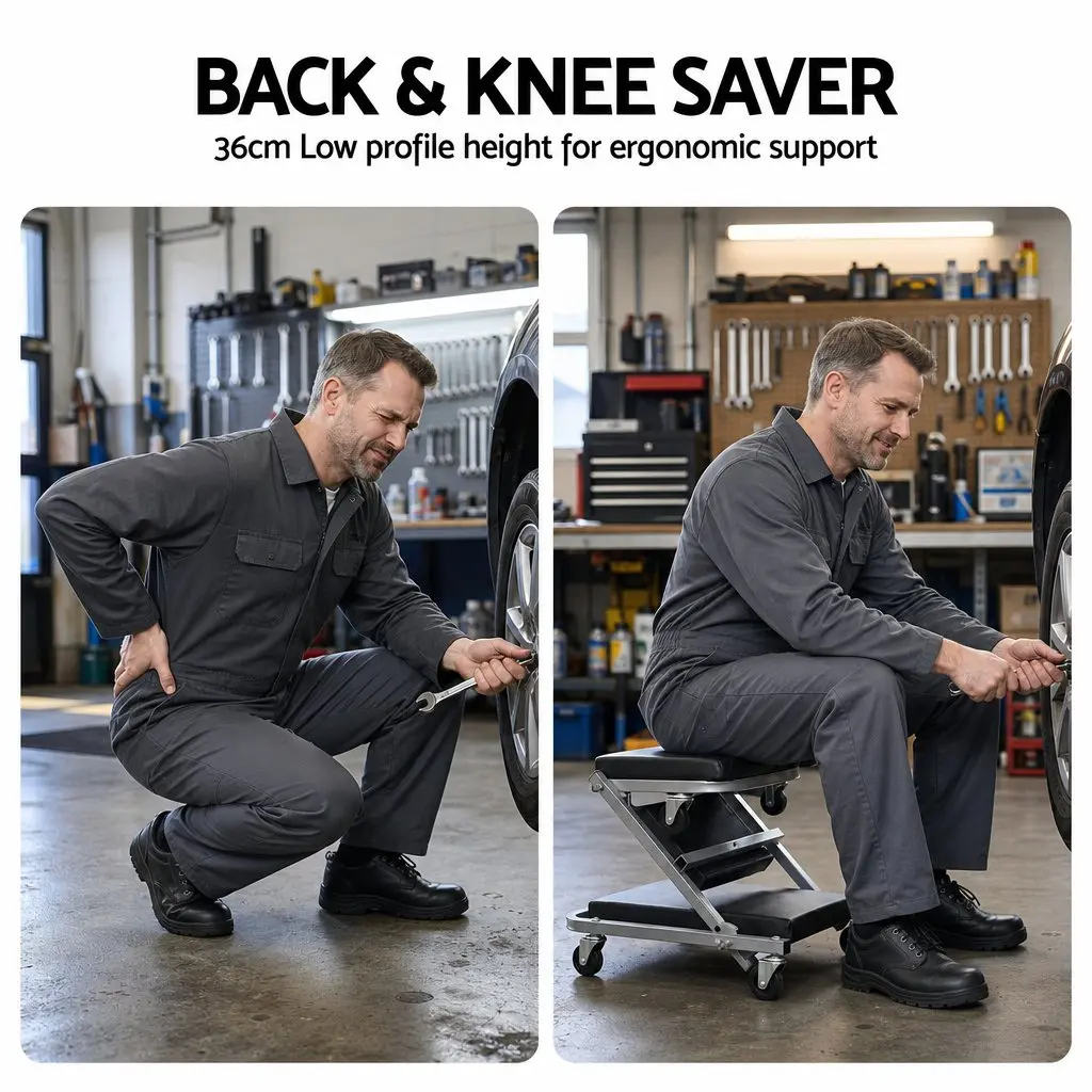 Garage Creeper Mechanic Stool 2-in-1 Heavy Duty Steel Black or Grey 90cm x 41cm x 13cm