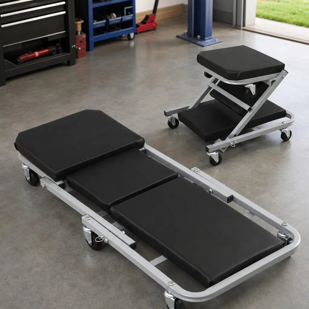Garage Creeper Mechanic Stool 2-in-1 Heavy Duty Steel Black or Grey 90cm x 41cm x 13cm