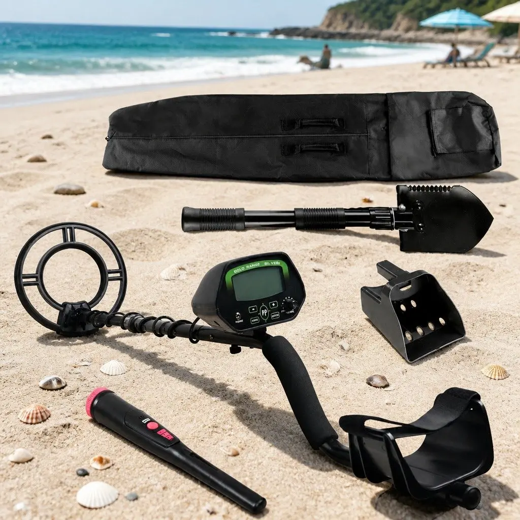 Metal Detector Pinpointer Kit Waterproof LCD Adjustable Black