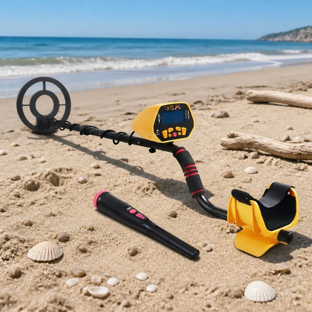 Metal Detector & Pinpointer Set Yellow LCD Display Water Resistant Treasure