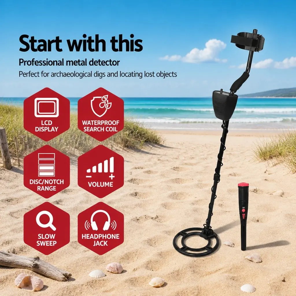 Metal Detector 220MM Waterproof LCD Pinpointer Treasure Hunt Beach Garden Search