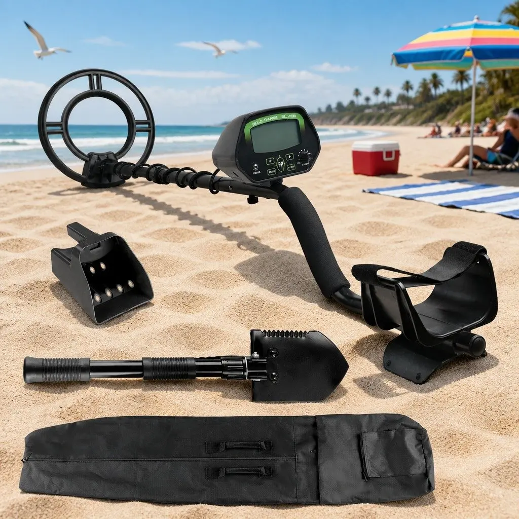 Metal Detector Waterproof LCD Screen Adjustable Black