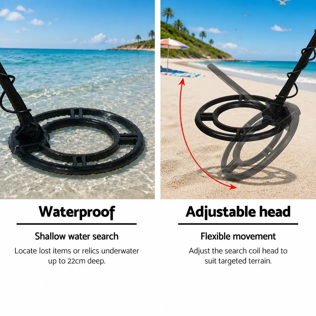 Metal Detector Waterproof LCD Screen Adjustable Black