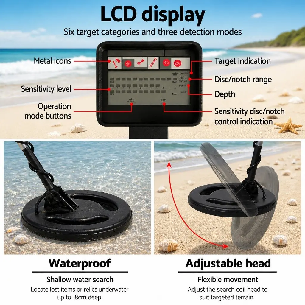 Metal Detector 180MM Waterproof LCD Display Treasure Hunter Search Coil Gold