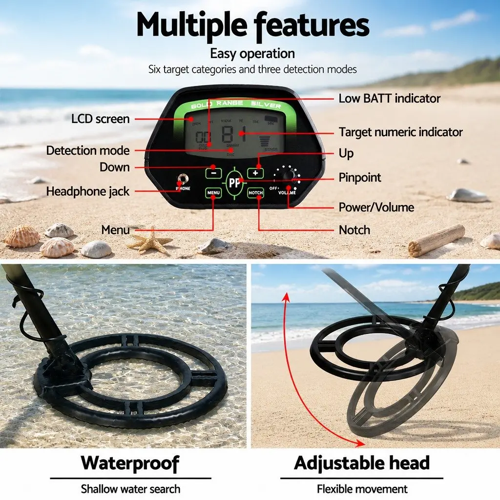 Metal Detector LCD Screen Waterproof 220MM Search Coil Treasure Hunting Backyard