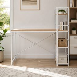 Compact Computer Desk with Open Shelves for Home Office