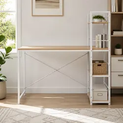 Compact Computer Desk with Open Shelves for Home Office