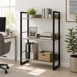 3-Tier Display Bookshelf Black Oak Storage Shelving Unit Living Room Furniture