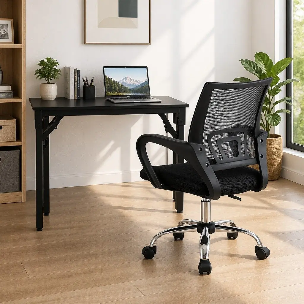 Computer Desk Mesh Office Chair Combo Foldable Black