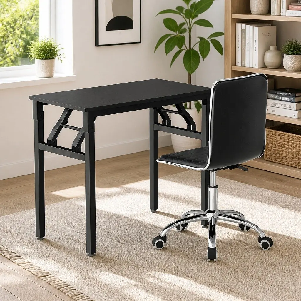 Computer Desk Office Chair Set Foldable Particle Board Steel 80cm Black
