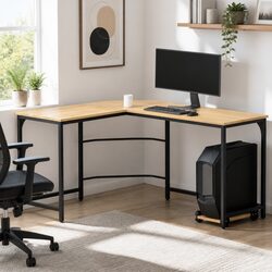 L-Shape Computer Desk Corner Office Workstation CPU Stand Oak 147cm Home Study