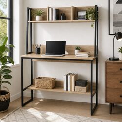 Computer Desk with Bookshelf Storage 100CM Oak Workstation Small Space Home
