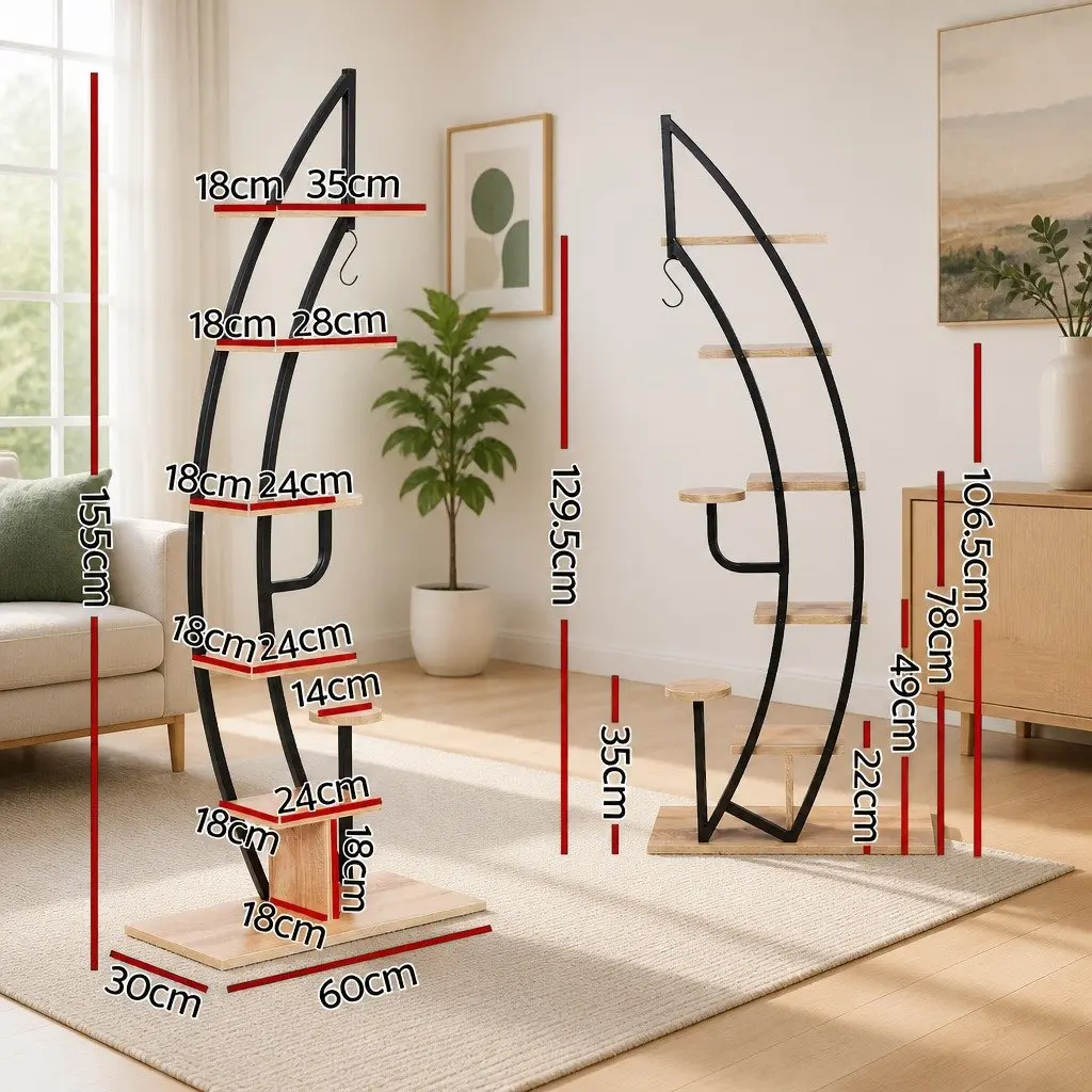6 Tier Plant Stand Black Metal Half Moon Shape Indoor Outdoor Space Saving Organizer