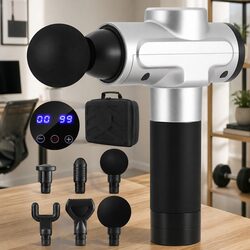 Massage Gun 30 Speed 6 Head Vibration Muscle Massager Rechargeable Silver