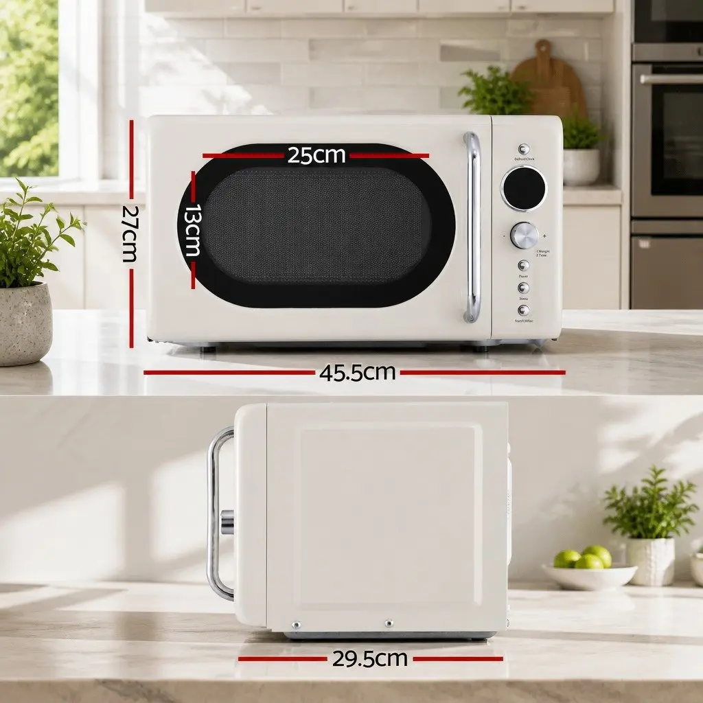 Microwave Oven 20L 700W Cream Digital Timer with LED Display One-Touch Cooking and Defrost Function