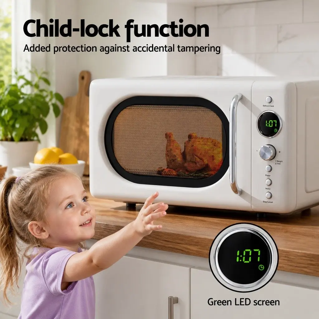 Microwave Oven 20L 700W Cream Digital Timer with LED Display One-Touch Cooking and Defrost Function