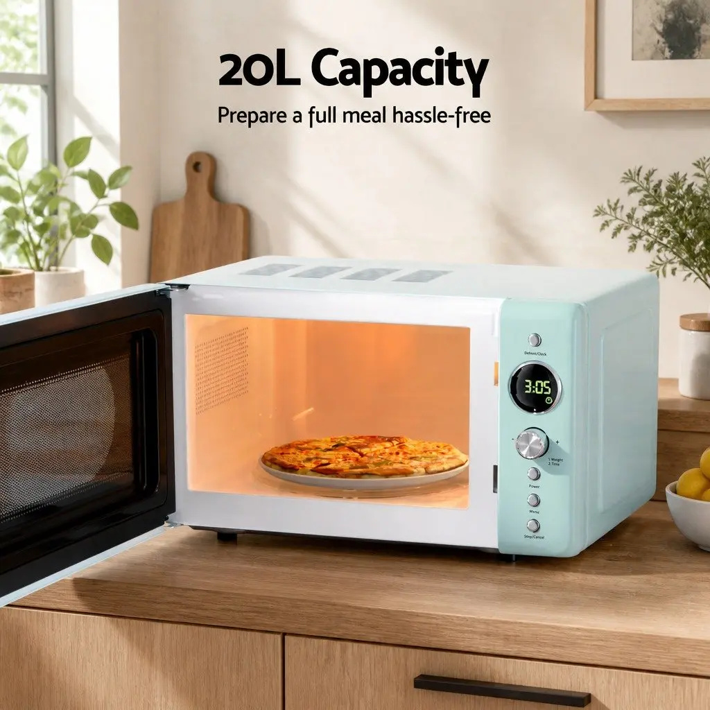 Microwave Oven 20L Green LED Display 700W Digital Control Kitchen Appliance