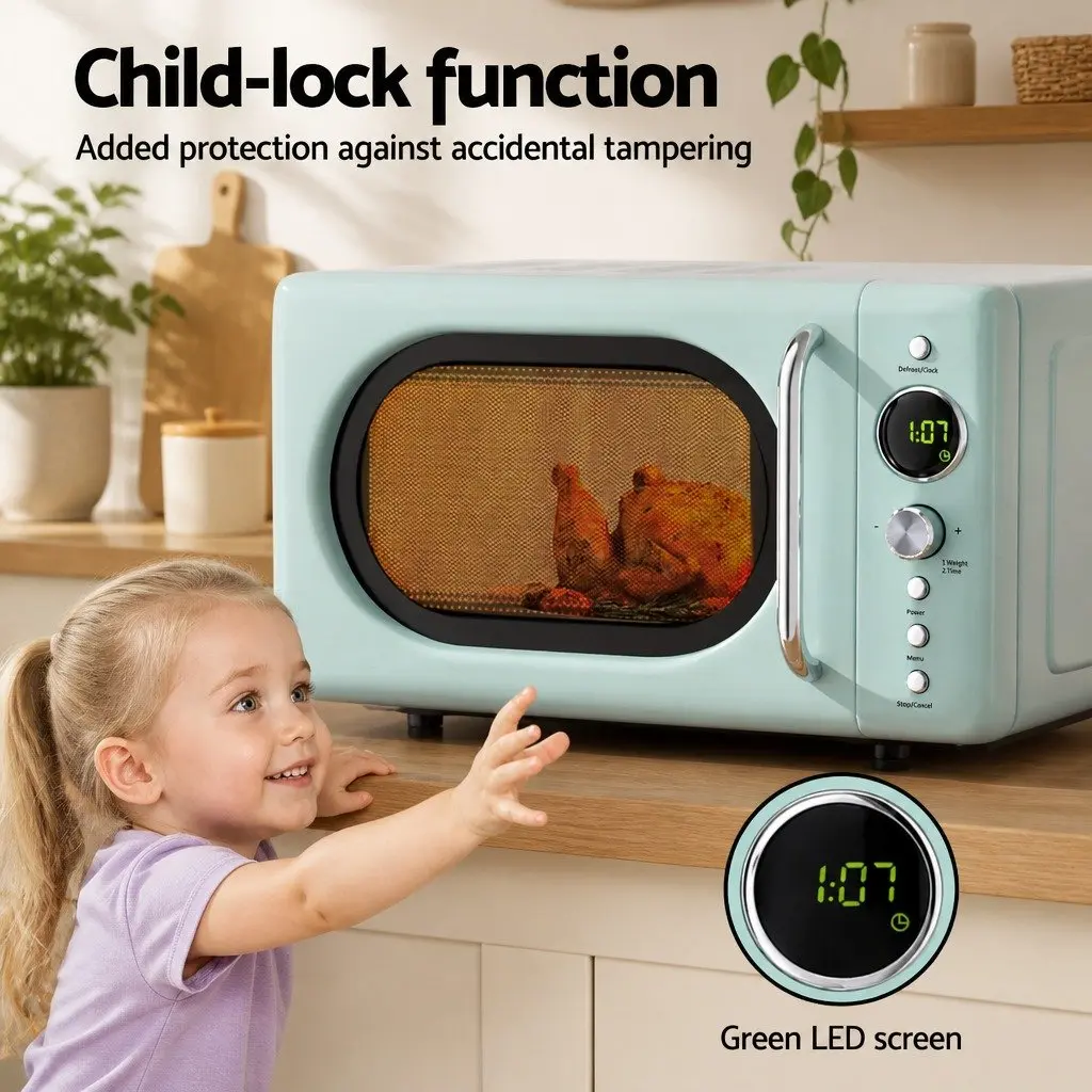 Microwave Oven 20L Green LED Display 700W Digital Control Kitchen Appliance