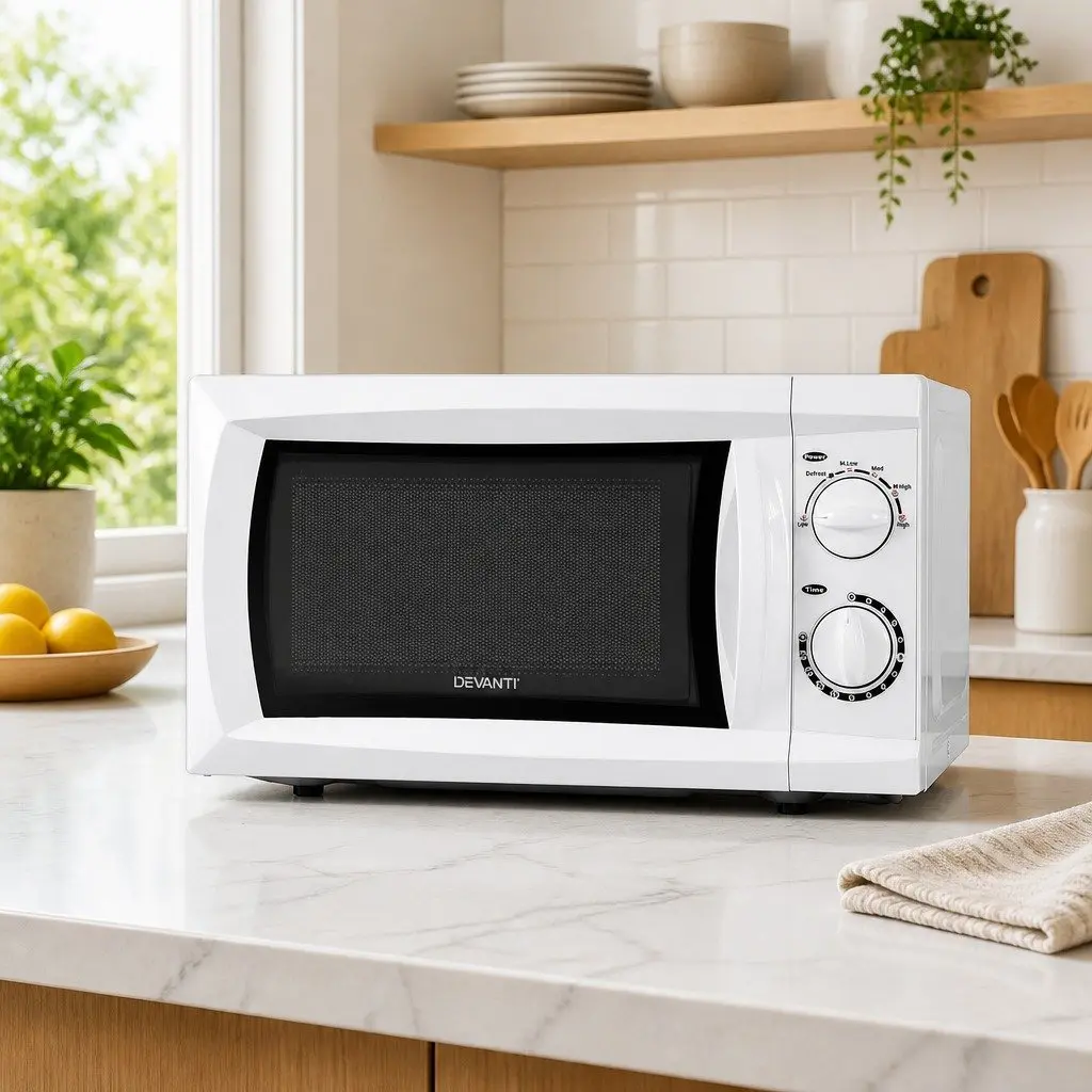 Microwave Oven 20L 700W White Countertop Appliance with Glass Turntable