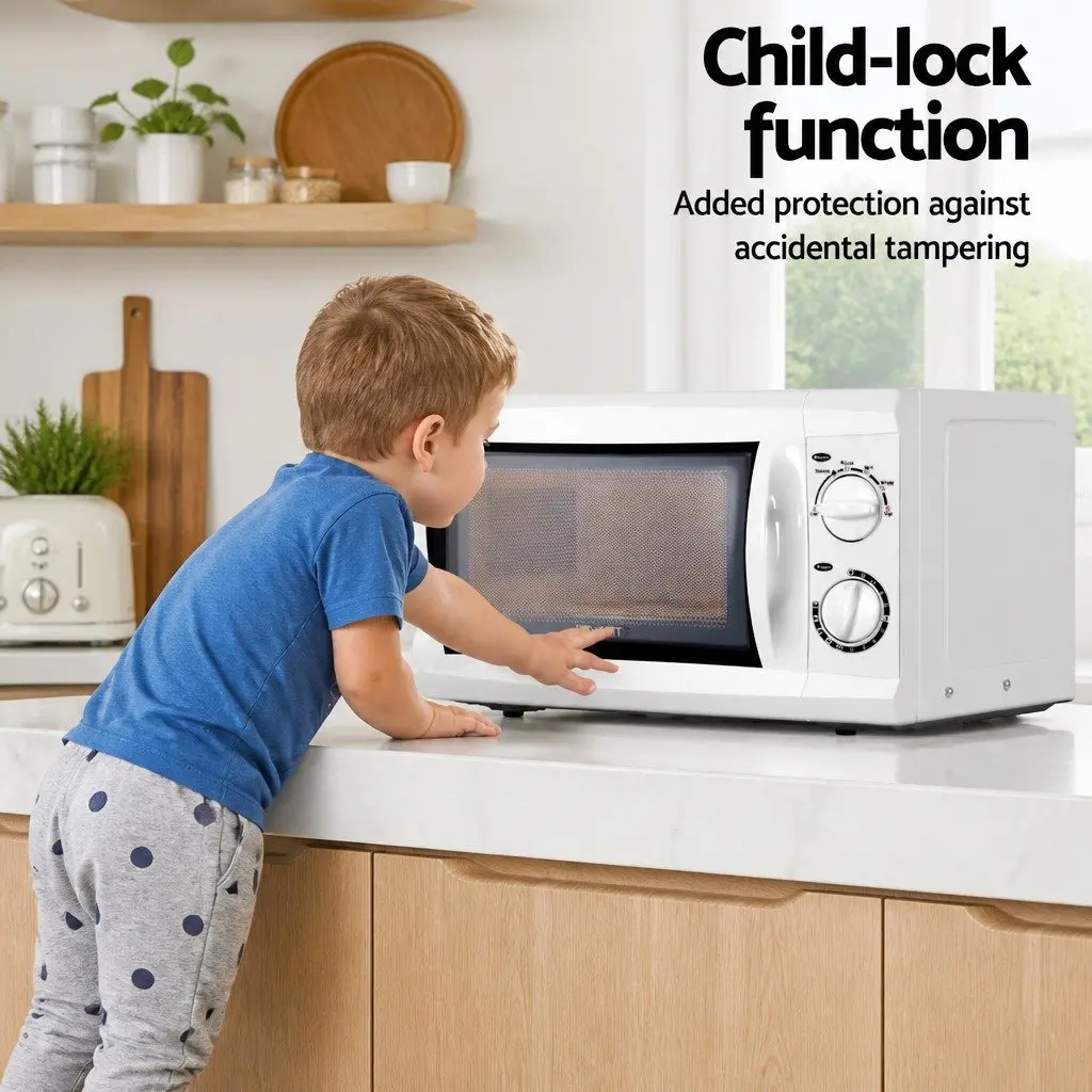 Microwave Oven 20L 700W White Countertop Appliance with Glass Turntable