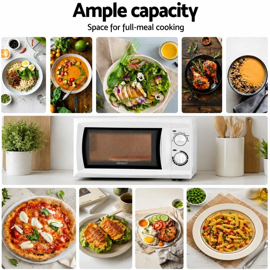 Microwave Oven 20L 700W White Countertop Appliance with Glass Turntable
