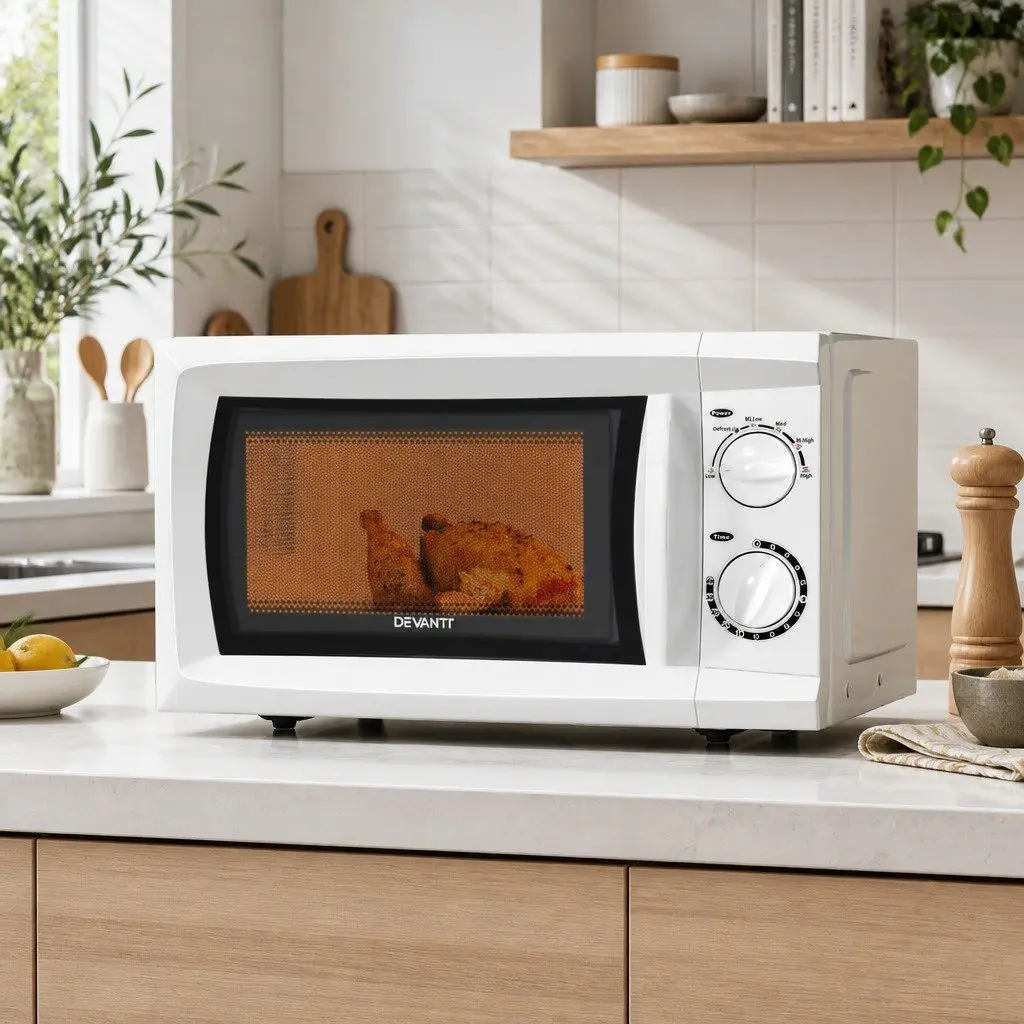 Microwave Oven 20L 700W White Countertop Appliance with Glass Turntable