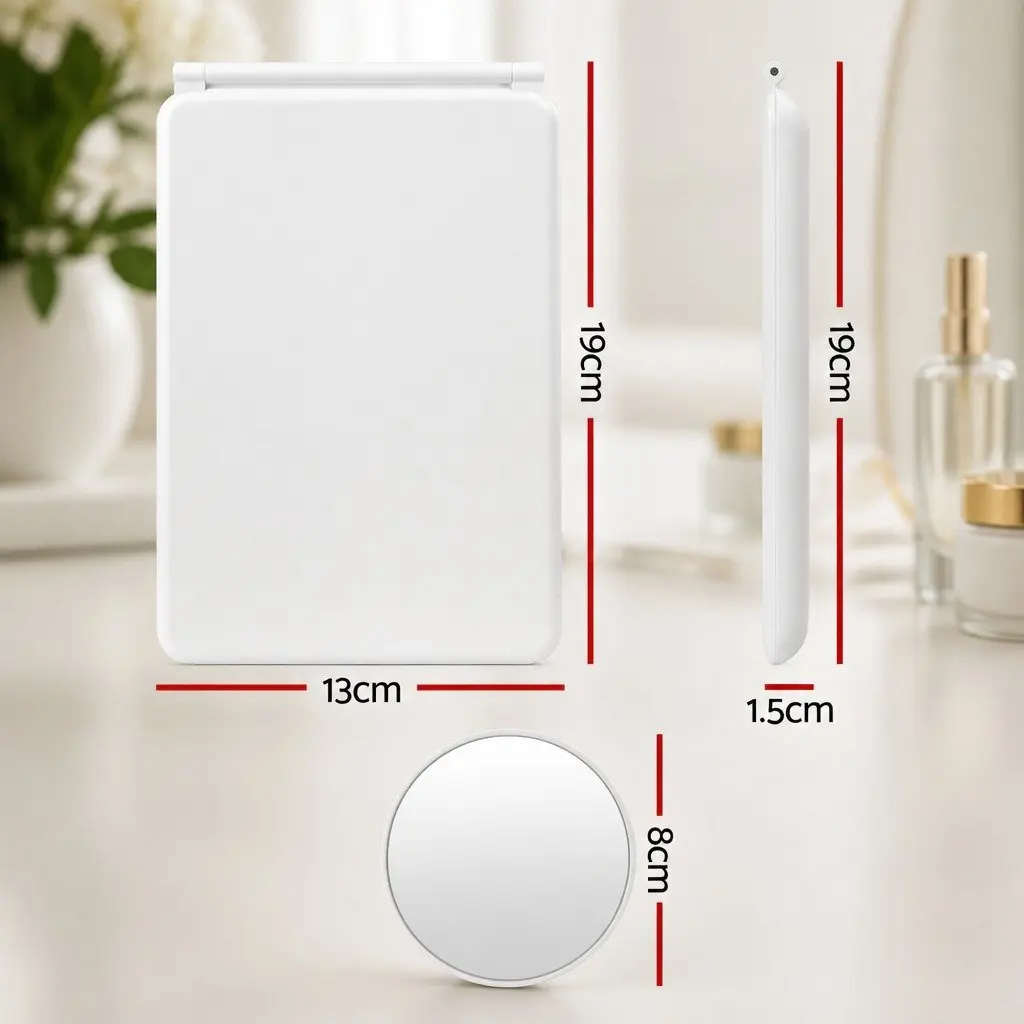 Portable Makeup Mirror Lighted Plastic 19cm x 13cm White with 10x Magnifier Rechargeable Travel Vanity