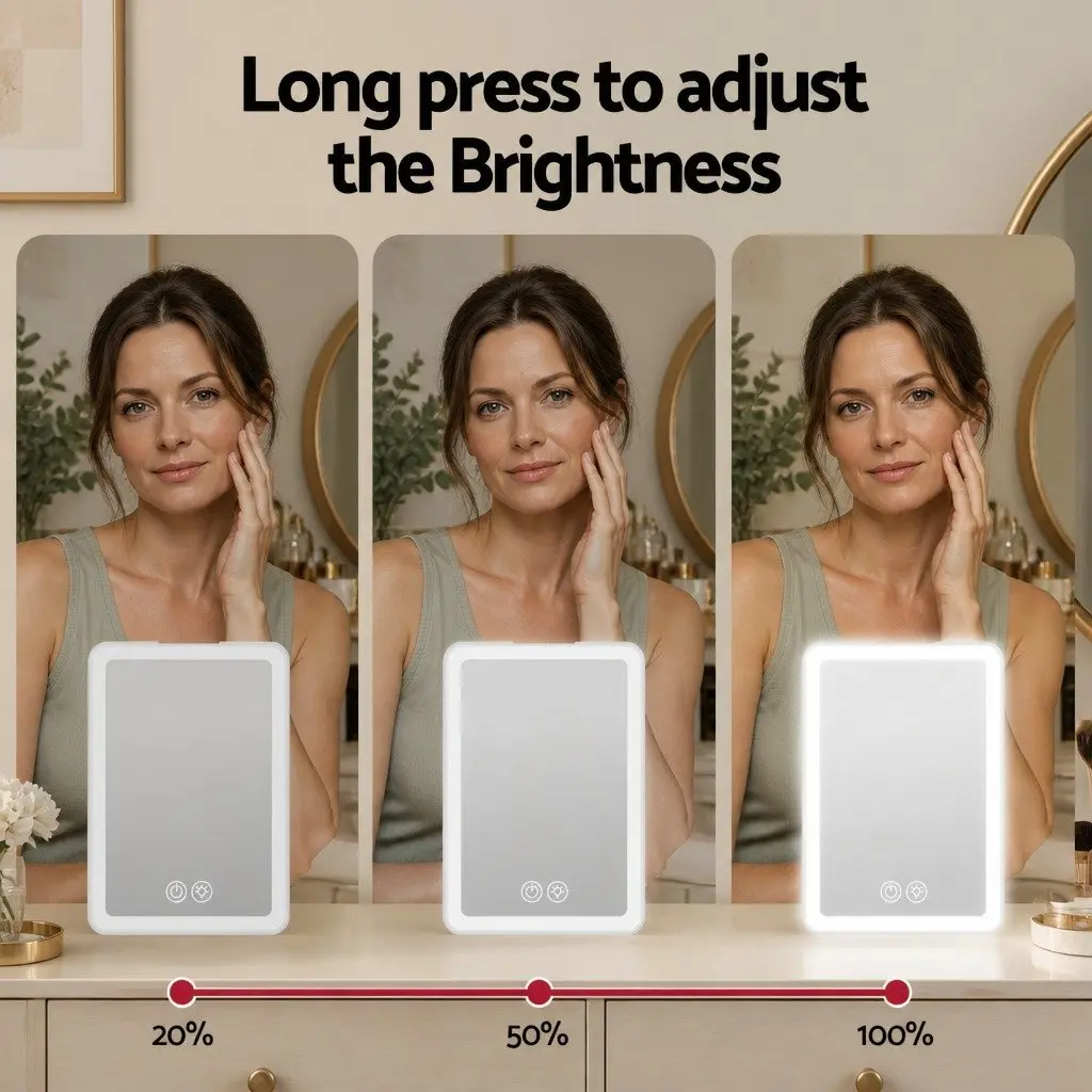 Portable Makeup Mirror Lighted Plastic 19cm x 13cm White with 10x Magnifier Rechargeable Travel Vanity