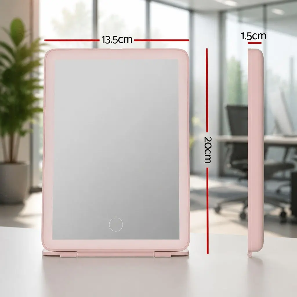 LED Makeup Mirror Foldable Portable Pink 20cm x 13.5cm