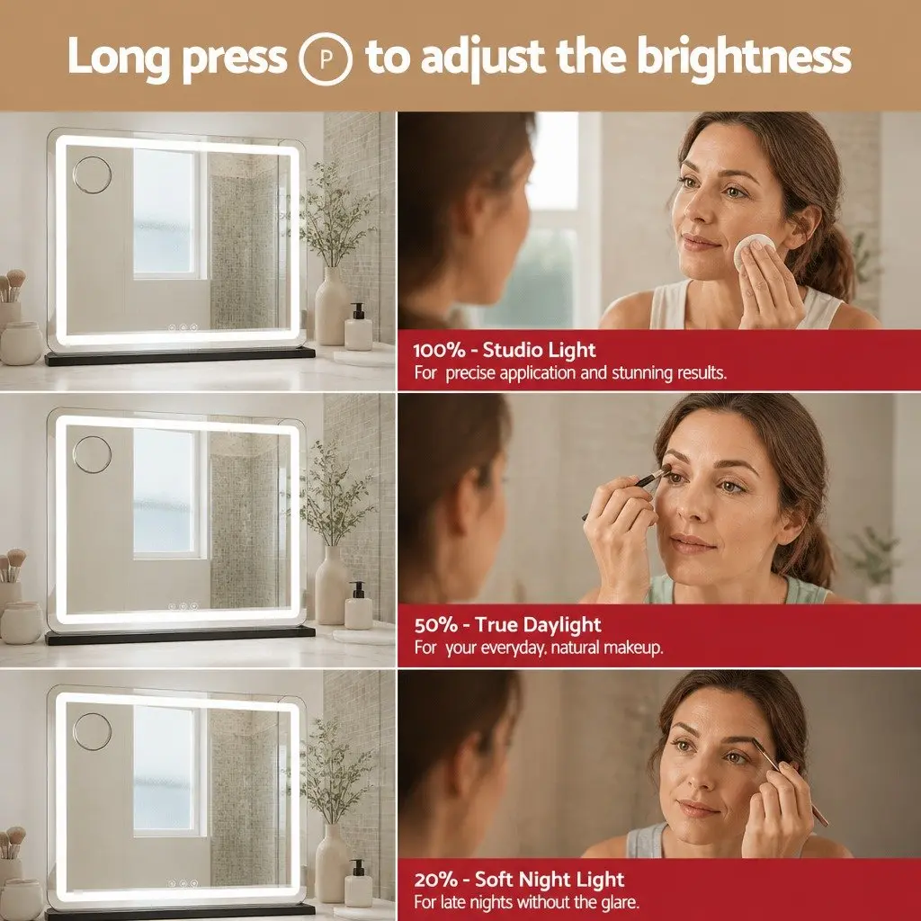 Makeup Mirror Aluminium Frame 60x50cm Black LED Light Touch Controls