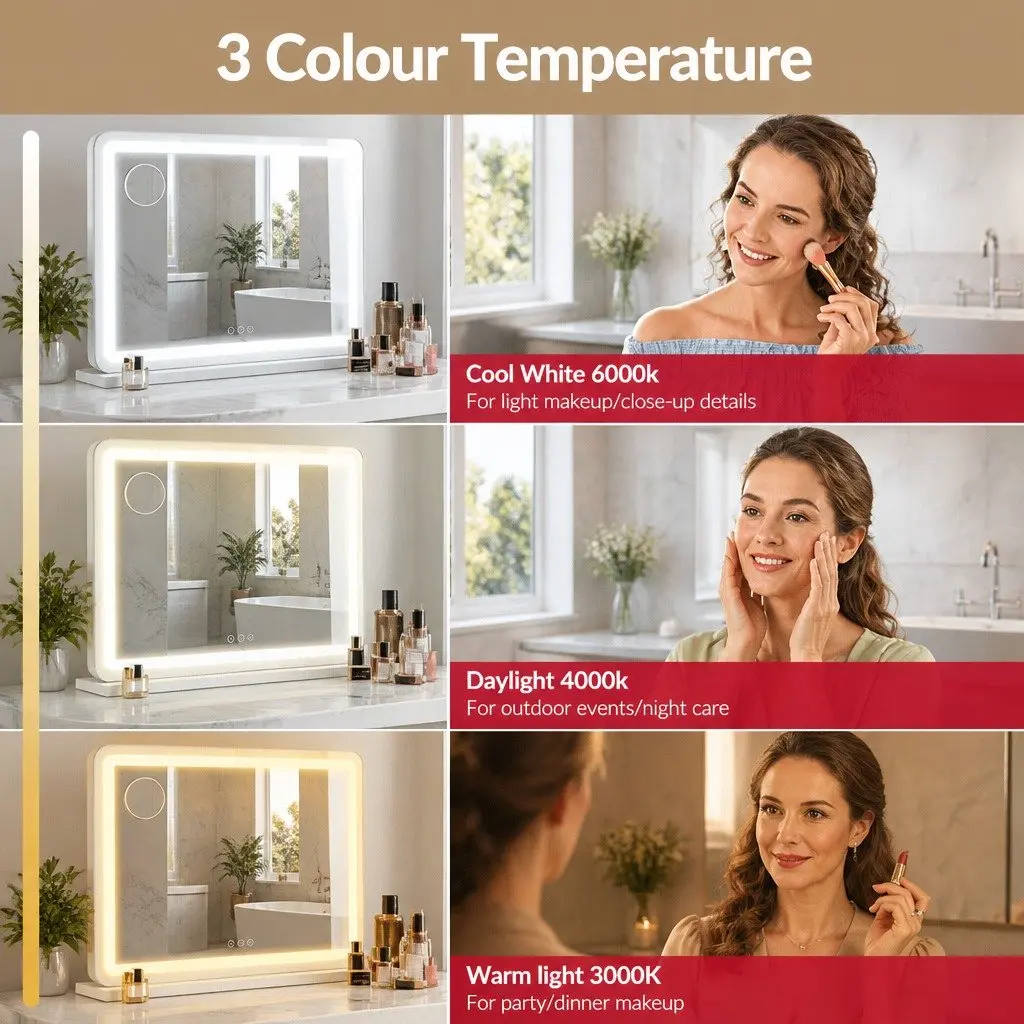 Makeup Mirror Tabletop LED Light 60x50cm White Touch Control