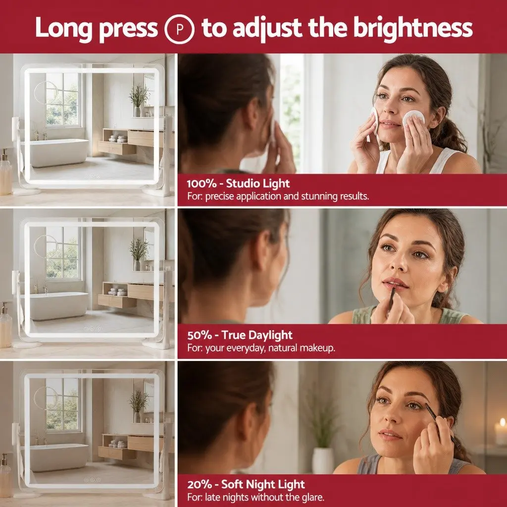 Makeup Mirror Tabletop LED Light 60x50cm White Touch Control