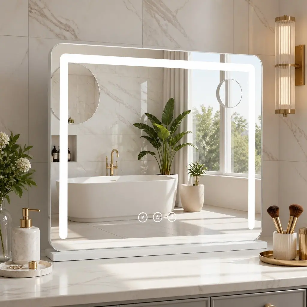 Makeup Mirror Tabletop LED Light 60x50cm White Touch Control