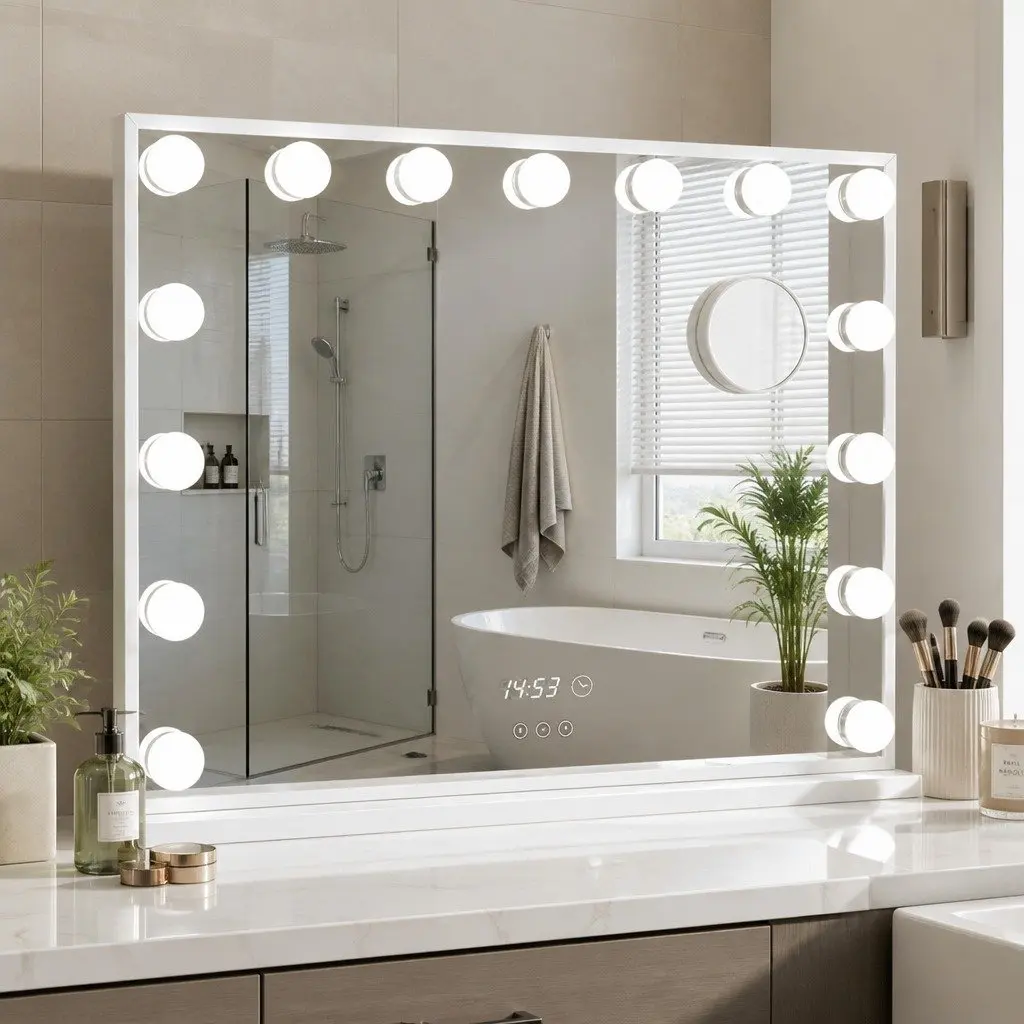 Makeup Mirror Metal and MDF 58x45cm Hollywood Vanity with Adjustable LED Light Yellow