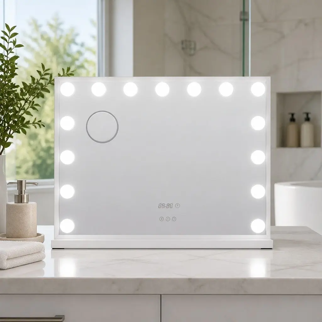 Makeup Mirror Metal and MDF 58x45cm Hollywood Vanity with Adjustable LED Light Yellow